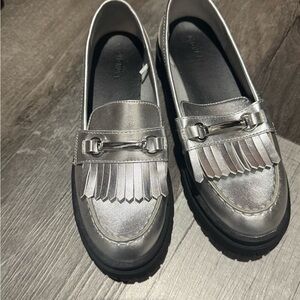 Old Navy Metallic Silver Loafers with Fringe